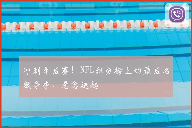 冲刺季后赛！NFL积分榜上的最后名额争夺，悬念迭起